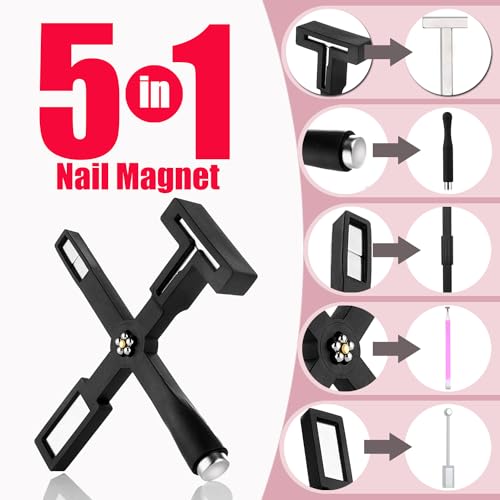 Dr.nail Nail Magnet for 3D Cat Eye Gel Nail Polish Magnet Tools, 11 Pcs Cat Eye Magnet for Nails,5 in 1 Nail Magnet for Nail Art with Silicone Case,Nail Magnet Pen Stripe Nail Magnet Wands for Nail Art DIY