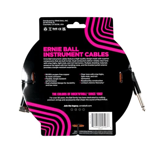Ernie Ball Pleciony kabel do instrumentów, prosty/kątowy, 5,5 m - ciasto dyniowe
