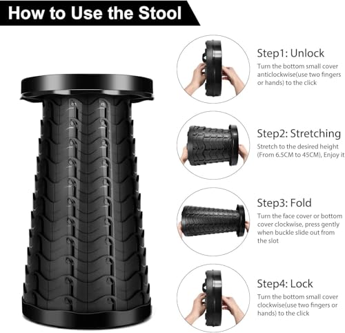 Image of Folding Stool, Camping, Hiking, Fishing, Picnic Chair Seat Table, Round Foldable Stool for Home, Office, Garden, Traveling (Black Round)
