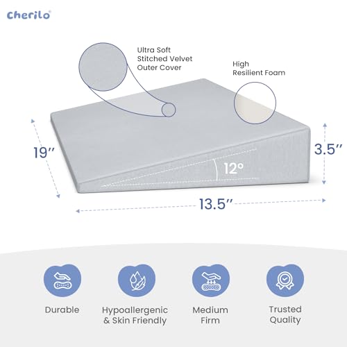 Image of Cherilo Half Size Elevated Wedge Pillow for Baby Crib & Mattress, Elevate Baby to Prevent Acid Reflux, Colic, GERD, Heat Burn & Vomiting | 19 inch x 13.5 inch x 3.5 inch | - with Removable Velvet Cover - Grey