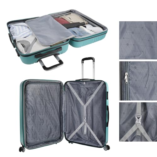 Image of ITACA Juego Maletas de Viaje 4 Ruedas Trolley ABS. Extensibles Rigidas Resistentes y Ligeras. Mango Asas Candado. Pequena Cabina Low Cost, Mediana y Grande y neceser. T71500, Verde Menta, L + XS