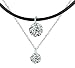 Produktbild Yumilok Damen Choker Doppel Kette 925 Sterling Silber Halskette mit Zirkonia Anhänger Schwarz Seil PU-Leder Halsband