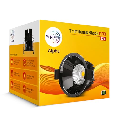 Image of wipro 12w Alpha Trimless Black COB | Neutral White (4000K) | Aluminium PDC Heat Sink | Sharp Beam Angle with Reflector for Home, Office and Store Cabinet Display | Pack of 4