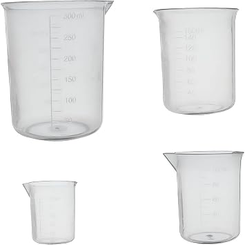 8 pcs Plastic Graduated Beakers Transparent Lab Measuring Cup 50ml / 100ml /150ml /250ml Capacity 4Sizes Clear Plastic Liquid Cup Container for or Laboratory, Science Experiments