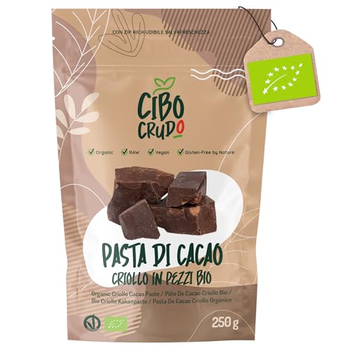 Pasta di Cacao Criollo in Pezzi Biologico - 250g. Cacao 100% Puro e Lavorato a Basse Temperature dal Perù. Contiene Antiossidanti e Minerali. Ingrediente per Dolci Biscotti e Torte.