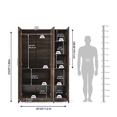 Image of Wakefit Wardrobe | 1 Year Warranty | Engineered Wood Almirah, Cupboard for Clothes Storage | 3 Door, 1 Hanging Space | Gingham - Napa Oak