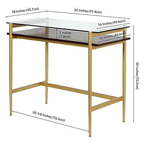 Image of Eaton 36'' Wide Rectangular Desk in Brass /Walnut