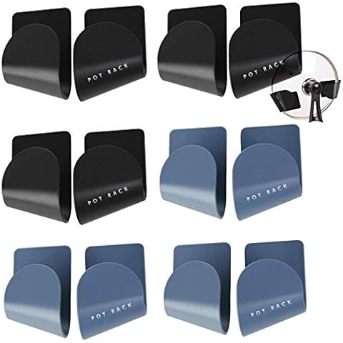 WZYTEU 6 Pairs Pot Lid Holders, Self-Adhesive Lid Holders, Punching Free Handy Kitchen Accessories for Wall Cabinet and Cupboard Door (Black + Grey) Cover
