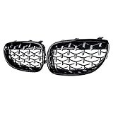 AMOPACORP 2pcs Driver Passenger Glossy Black Chrome Diamond Pattern Front Bumper Kidney Grille Grill Comaptible with 2003-2010 E60 E61 5 Series