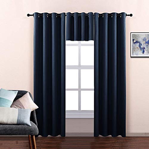 Nicetown Bathroom Curtain Window Valance - Blackout Thermal Insulated Grommet Top Small Curtain Tier Window Topper For Living Room/Bedroom/Kitchen, 52W X 18L + 1.2 Inches Header, 1 Pc, Navy #TOP1