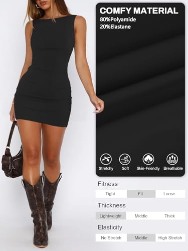 Women's Boat Neck Dresses Backless Knotted Casual Summer Beach Club Party Wedding Guest Bodycon Mini Dress4