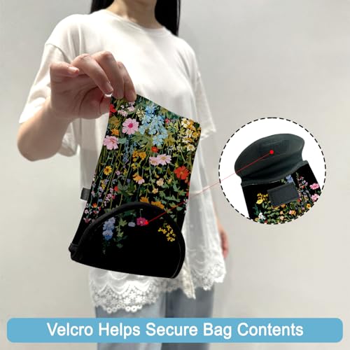 Image of Neoprene Cell Phone Sleeve Pouch Case Bag with Crossbody Strap Neck Lanyard for Women 7.5 X 4.3 in Flowers Plants