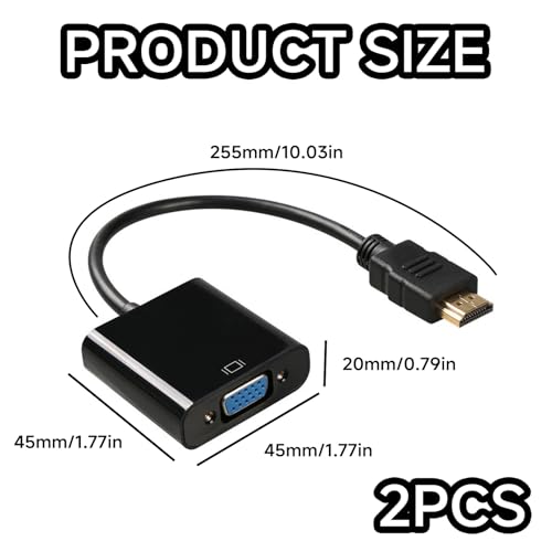 Adapter HDMI na VGA, 2 sztuki, 1080p Full HD konwerter wtyczka na gniazdo, adapter vga na hdmi do komputera stacjonarnego laptopa, monitora, projektora, HDTV, Chromebooka, Raspberry Pi, Roku, Xbox