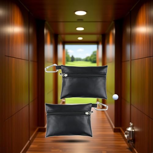 Hehglng Mini-Golftee-Tasche, Aufbewahrungstasche, Leder, Golfte-Tasche mit Reißverschluss, Golfschläger-Tasche, Zubehör, Golfte-Tasche, Schwarz, 2 Stück