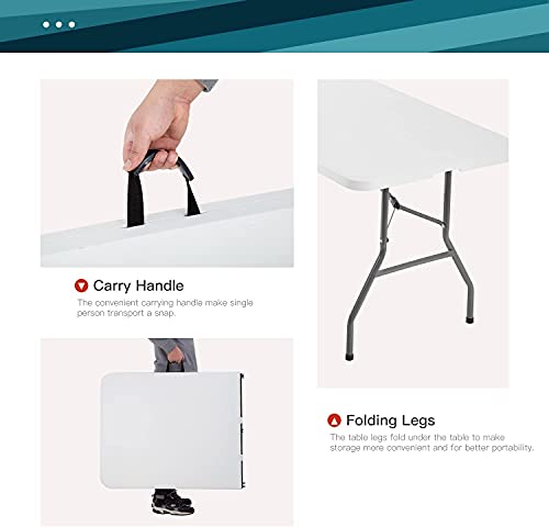 Sentiment Backyard Events,Half Portable Foldable Table for Parties,Plastic 6ft Folding Table, Folding Tables（White） - Thumbnail 3