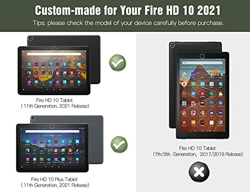 TiMOVO Case for All-New Kindle Fire HD 10 & Fire HD 10 Plus Tablet (10.1", 11th Generation, 2021 Release), Soft TPU Translucent Frosted Back Protector Cover Shell with Auto Wake/Sleep, Olive Green