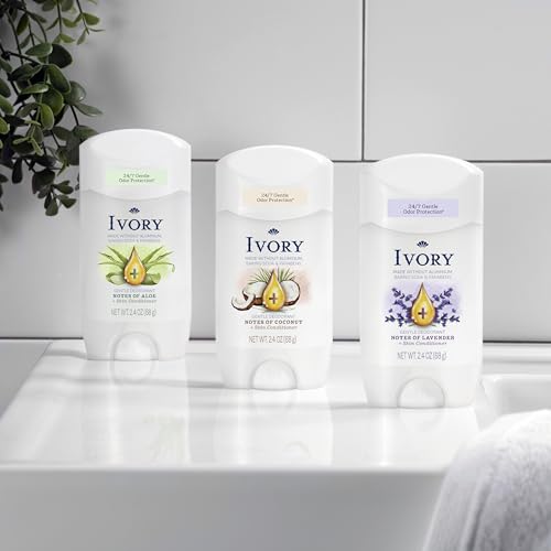 Ivory Aluminum Free Deodorant, Notes of Coconut, 24hr Gentle Deodorant, Dermatologist Tested, Baking Soda Free, Paraben Free, 2.4 oz