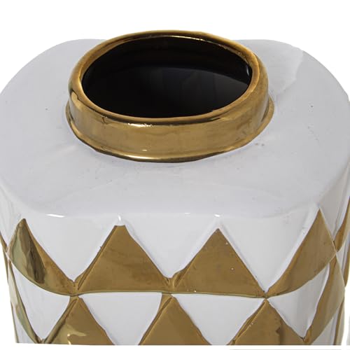 TIBOR CERÁMICA TRIÁNGULOS BLANCO/ORO 13X10X28CM