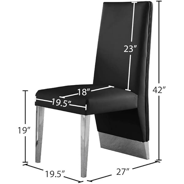 Meridian Furniture Porsha Collection Modern | Contemporary Dining Chair with Channel Tufted Back and Sturdy Metal Legs, Set of 2, Black Faux Leather Upholstered, 19.5" W x 27" D x 42" H by Meridian Furniture - Image 8