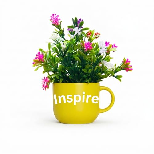 Image of Dekorly Wall Hanging Mug Planters with Artificial Flowers (20CM) - Decorative Hanging Cups, Colorful Floral Wall Decor for Living Room Bedroom Balcony Office Gift Set (3, Believe Inspire Achieve)