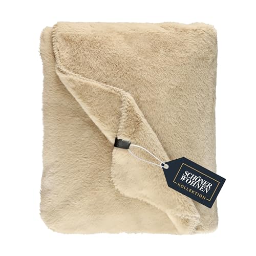 SCHÖNER WOHNEN Kuscheldecke flauschig - Warme Kunstfelldecke 130x170 beige - Weiche Wohndecke für Couch & Wohnzimmer - ÖkoTex plüsch Plaid als...