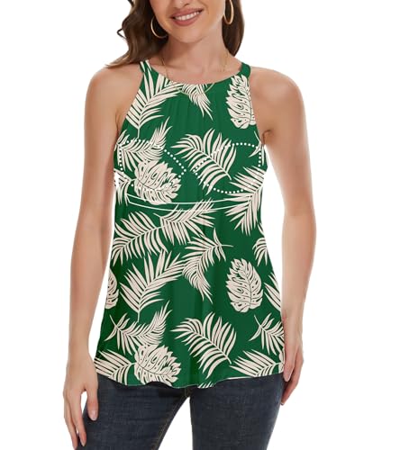 Image of Women Halter Tank Top with Built in Bra Flowy Sleevless Padded Camisole Loose Fit Summer Shirt Top S-3XL