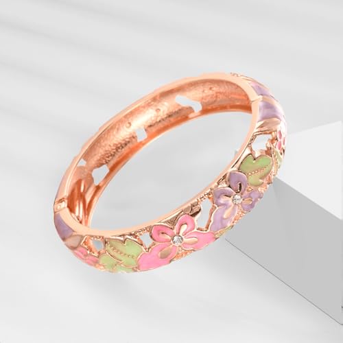 Image of UJOY Bangles 5 Pcs Enamel Jewelry Set Rose Flower Engraved Cloisonne Bracelets Pack in a Box 5PCS