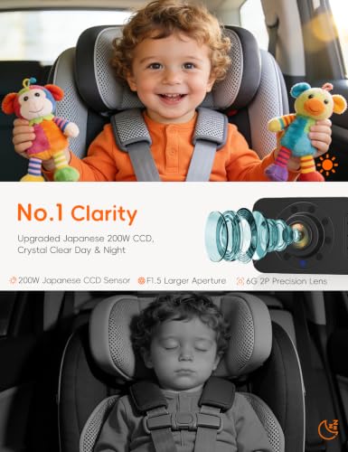 Image of Baby Car Camera USB with No.1 Clarity, 5'' HD 1080P IPS Baby Car Monitor with 3X Zoom, Backseat /Carseat /Rear Seat Camera with Ultra Night Vision, Easy No-Damage Install, S100P(5inch Black)