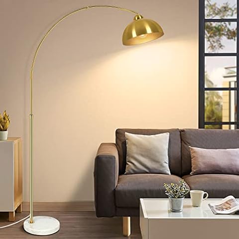 Contemporary Gold 73" Arc Floor Lamp with Hanging Dome Shade, Marble Base Adjustable Farmhouse Over The Couch Tall Stand Up Light, Industrial Task/Reading Standing Corner Lamp for Living Room Bedroom Cover