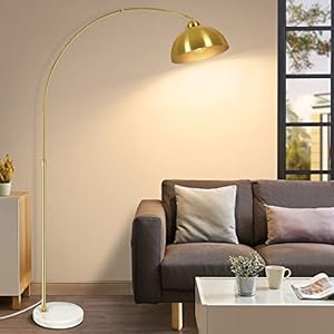Contemporary Gold 73″ Arc Floor Lamp with Hanging Dome Shade, Marble Base Adjustable Farmhouse Over The Couch Tall Stand Up Light, Industrial Task/Reading Standing Corner Lamp for Living Room Bedroom