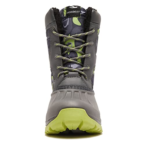 Bodatu Boys Snow Boots Outdoor Waterproof Winter Kids Shoes Grey/Green 7768, 4 Big Kid #TOP3