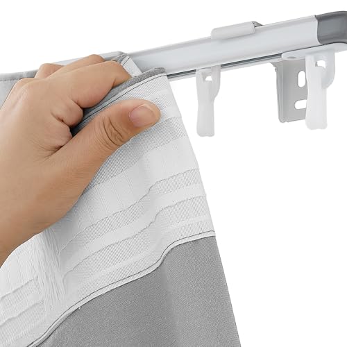 RYB HOME Ceiling Curtain Track Retractable Slider Curtain Track System Heavy Duty Easy Install for Living Room Divider Hospital Bedroom Sliding Glass Door, Matte White, 7.2-8.9 FT, 1 Set