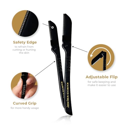 Hollywood Browzer Dermaplaning Tool for Face, Eyebrow Shaping, Removing Unwanted Hair, Exfoliating Tool for Women Duo Pack (Duo Black) - Image 4