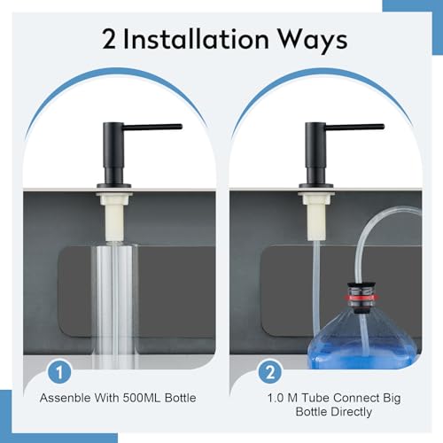 CREA Black Soap Dispenser for Kitchen Sink, Built in Kitchen Sink Soap Dispenser with 17 OZ Liquid Soap Bottle and Extension Tube Kit, Stainless Steel, Black F55-1BK by CREA - Image 4