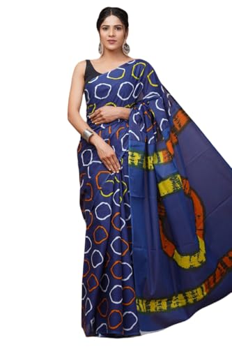 Image of Hand Block Printed Cotton Mulmul Saree | Soft Lightweight Summer Saree | Pure Cotton Traditional Indian Saree for Women