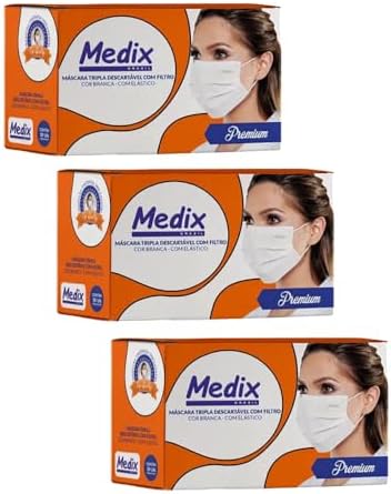 Kit 3 caixas de Máscaras Branca Tripla 50 Unidades Descartável co...