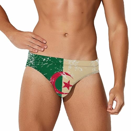 Vintage Algeria Flag Mens Swim Briefs Bikini Sexy Low Rise Trunks Swimsuit Bathing Suit Beach