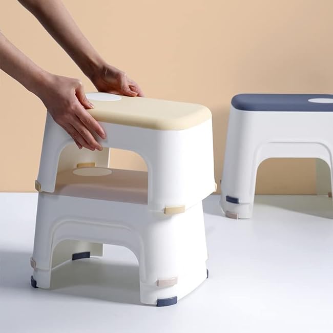 Stool Plastic Household Living Room Bathroom Square Stool Bench High Stool Foot Cushion Chair Stool(D,32.7-23.8-17.5cm)