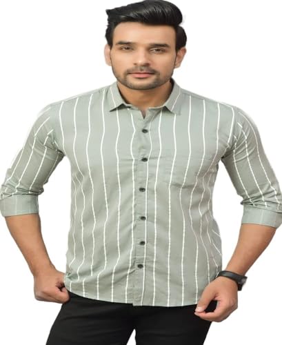 Image of Regular Fit Striped Lining Cotton Full Sleeve Casual Shirts for Men /Long Sleeves Cotton Striped, Cotton Shirt Crafted with Regular Sleeve, Comfort Fit & High-Performance for Everyday Wear