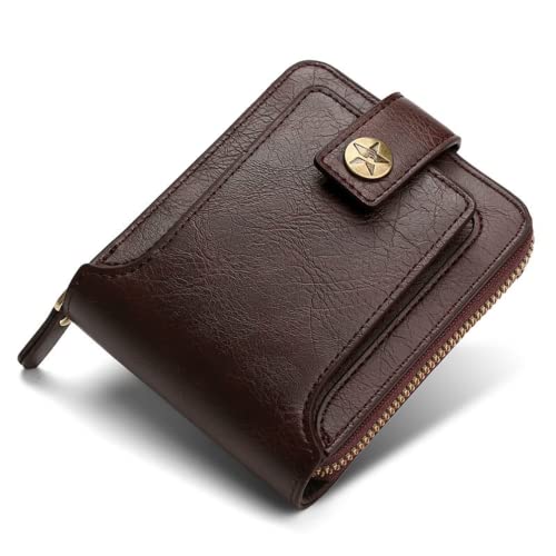 Image of INKMILAN Men's Short Purse Retro Horizontal Zipper Wallet, Soft PU Leather Trifold Stylish Zipper Coin Pocket Wallet, Multi-Function Document Bag for Birthday Gift Father, Boy Friend (Dark Brown)