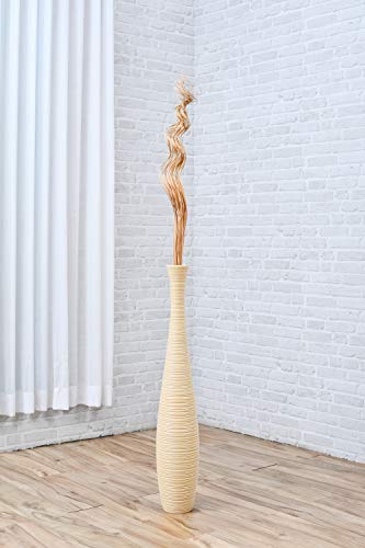 Image of Leewadee Tall Vase Filler, Wavy Palm Leaves - 2 Bunches of Colored Curly Twigs for Floor Vases, Dried Arrangements for for Vintage Or Modern House Decor, 39 inches, Ecru