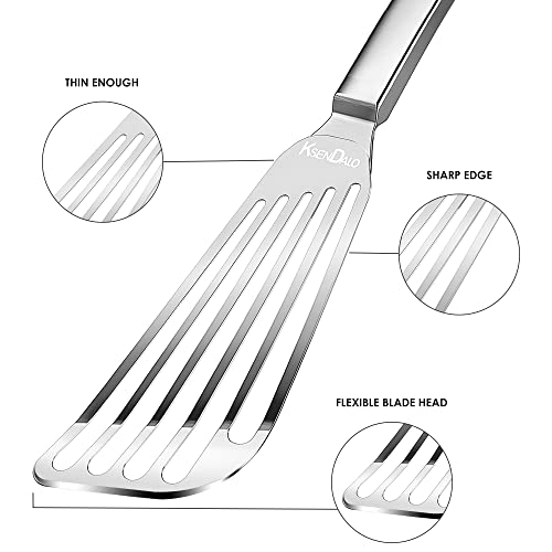 Ksendalo Stainless Steel Fish Spatula - Slotted Turner For Delicate Fish With Flexible Design - Metal Spatula For Cast Iron Skillet #TOP5