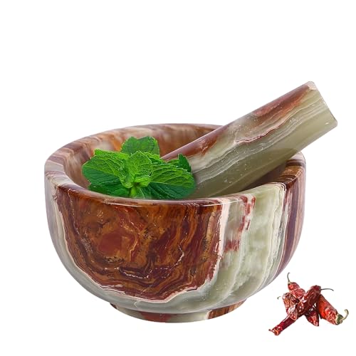 Exquisite Marble Mortar and Pestle Set - Your Ultimate Kitchen Essential for Grinding Spices, Making Guacamole, Salsa, Pesto, and Crushing Pills (Onyx Green, Bowl Shape (5"))