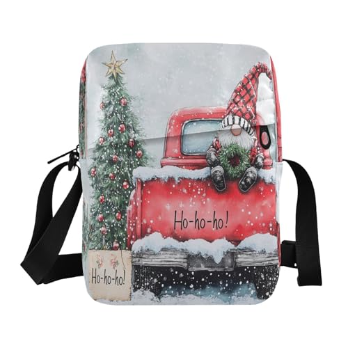 MCHIVER Small Messenger Bag White Christmas Truck Gnome Crossbody Bag for Men Women Cell Phone Shoulder Bag for Phone Passport