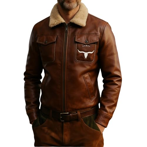 Veste en cuir homme col revers rembourré pour les sorties urbaines d'hiver