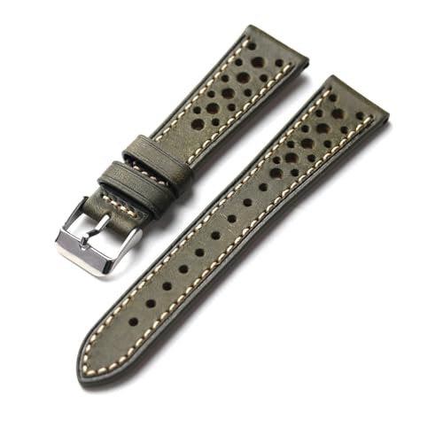 Bracelet en cuir de vachette fait main LUGEMA - Bracelet de montre ultra fin marron et vert