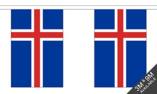 Flagtex Iceland Fabric Bunting – 9m with 30 Flags – Indoor & Outdoor Decoration – String Flags Banners Icelandic Nordic Island Northern Europe
