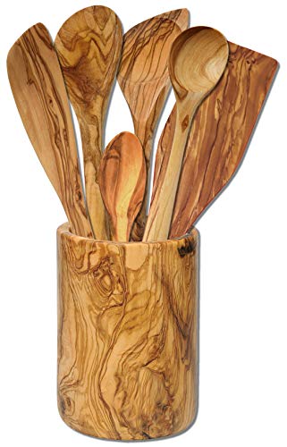Pot élégant et décoratif en bois d'olivier avec 6 petits objets (rührholz) Cover