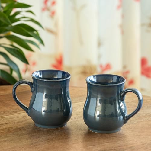 Image of ExclusiveLane 'Belly Pot' Ceramic Coffee Mugs Set of 2 (Set of 2, 300 ml, in Gift Box, Microwave Safe, Hand Glazed) | Ceramic Coffee Mug Coffee Cup Set of 2 Tea Mugs Set Tea Cups Ceramic Mugs