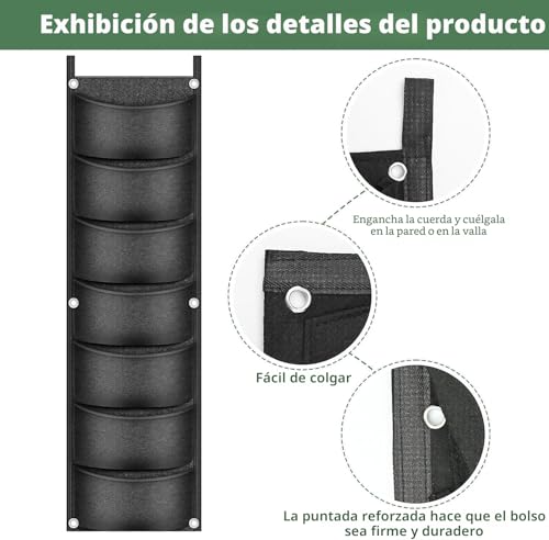 Miniatura 2 de Latern 2 Piezas Bolsas De Cultivo De Plantas Colgantes, 7 Bolsillos Jardinera Para Colgar En Pared Bolsa Maceta Vertical Bolsas De Cultivo Transpirables De Tela No Tejida Para Patio Jardín Decoración